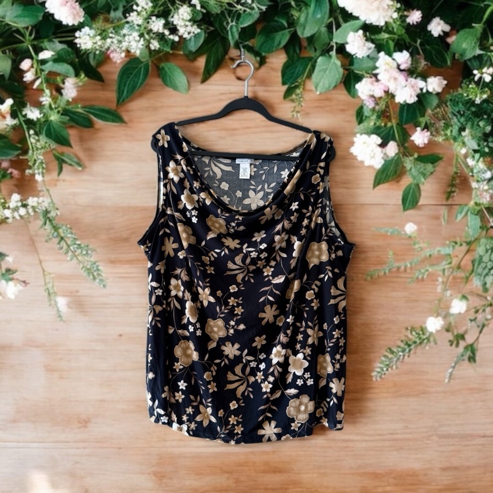 Forever 21 Vintage Black/Brown/Tan/White Floral Print Tank Top